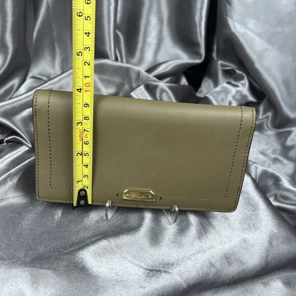 RLL Lauren Ralph Lauren Leather Bifold Wallet Olive Green Gold Logo Snap Closure - Picture 7 of 14